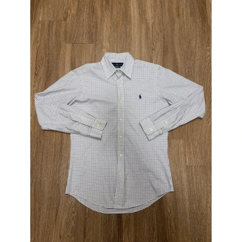 Polo Ralph Lauren Mens Custom Fit Tattersall Check Button Down Shirt Small White